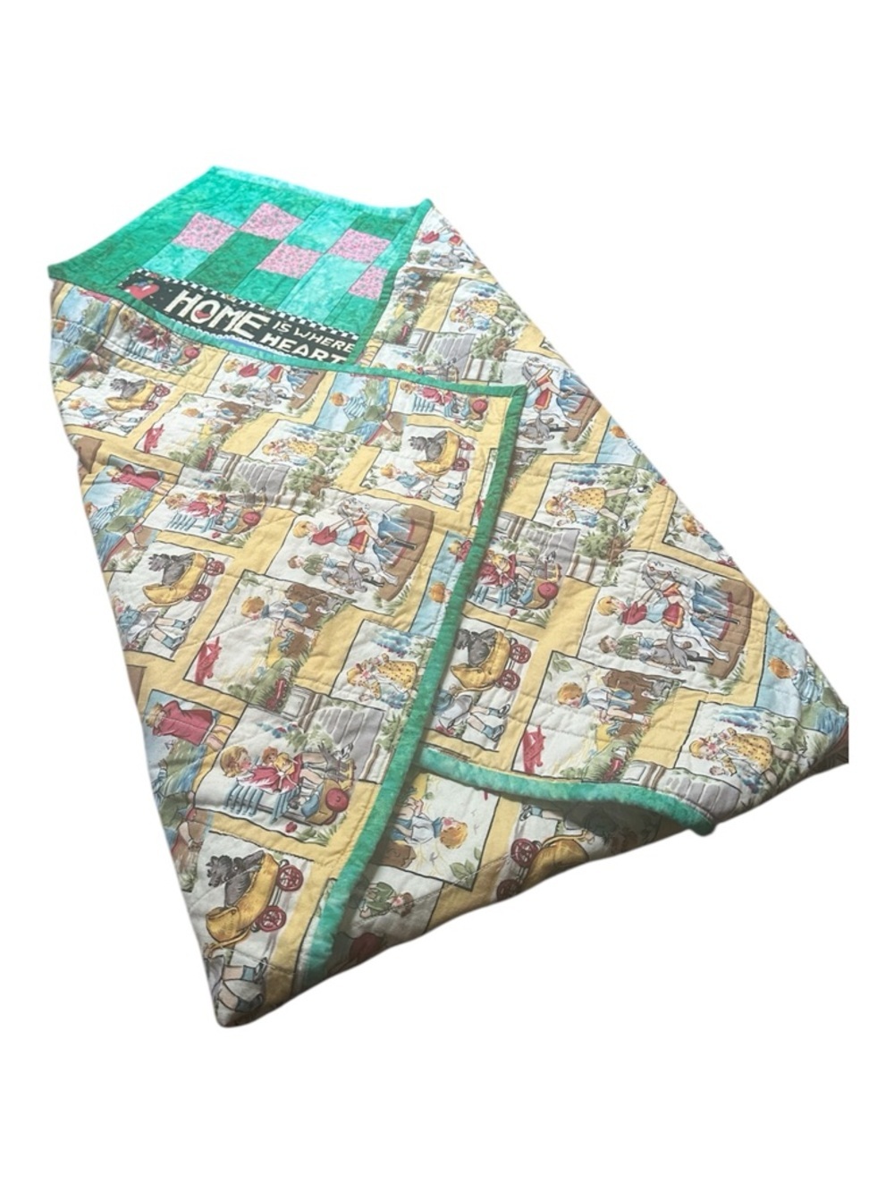 Mary Engelbreit Green, Yellow, Pink Patchwork Storybook Quilt